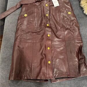 Coach Brown Leather Skirt with Gold Buttons